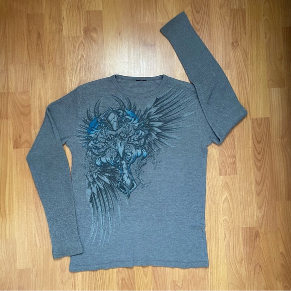 Vintage Men’s Y2K Cross & Eagle Long Sleeve Thermal Size Medium - Picture 2 of 10